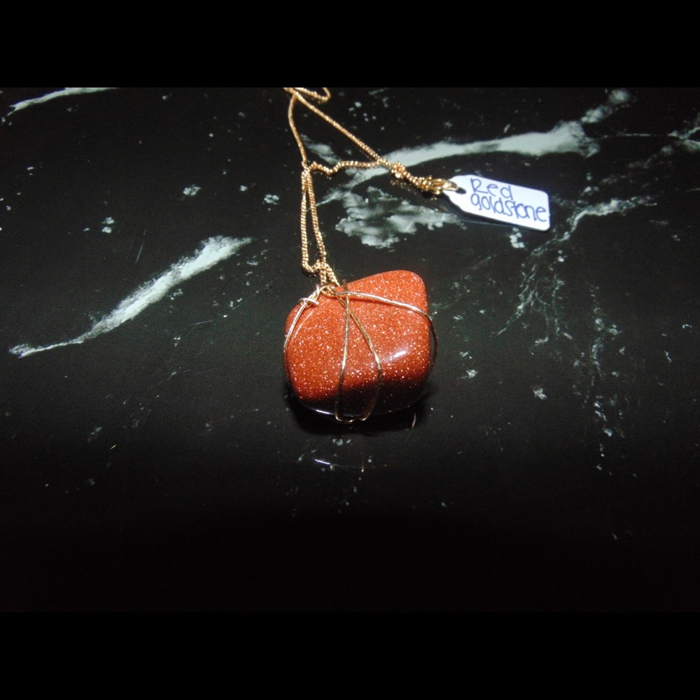 Handmade Healing Crystal Necklace - Red Goldstone